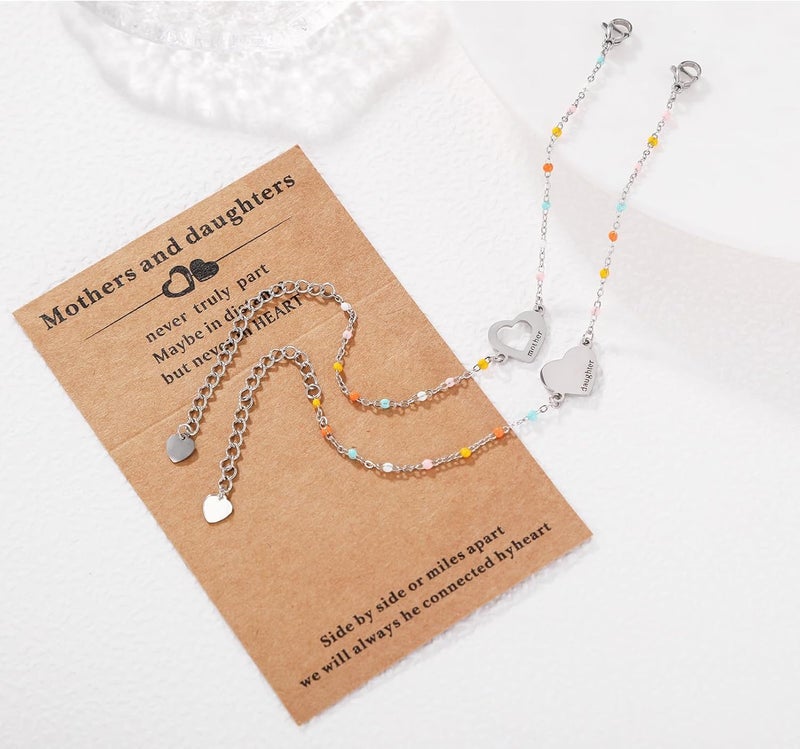 DS Mother Daughter Bracelets Set,18K Gold Plated Stainless Steel Heart Jewelry for Women Girls,Mothers Day Gifts for Mom/Daughter,Adjustable Matching Bracelets for Mommy and Me gift box packaging - Image 3